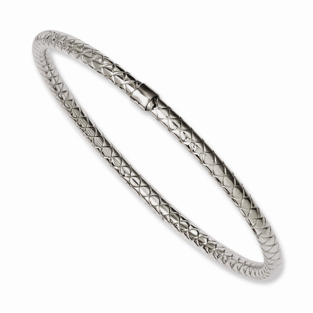 5mm Stainless Steel Crisscross &amp; Polished Hollow Bangle Bracelet, Item B12930 by The Black Bow Jewelry Co.