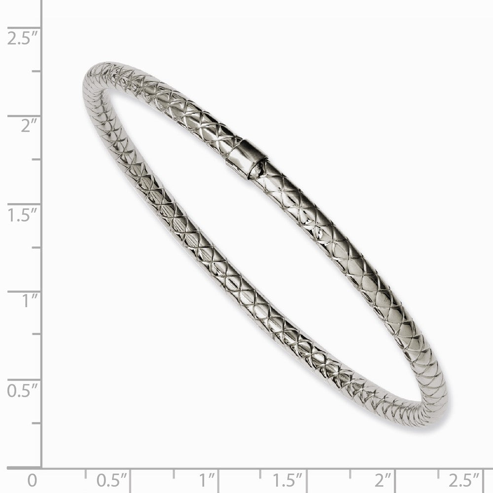 Alternate view of the 5mm Stainless Steel Crisscross &amp; Polished Hollow Bangle Bracelet by The Black Bow Jewelry Co.