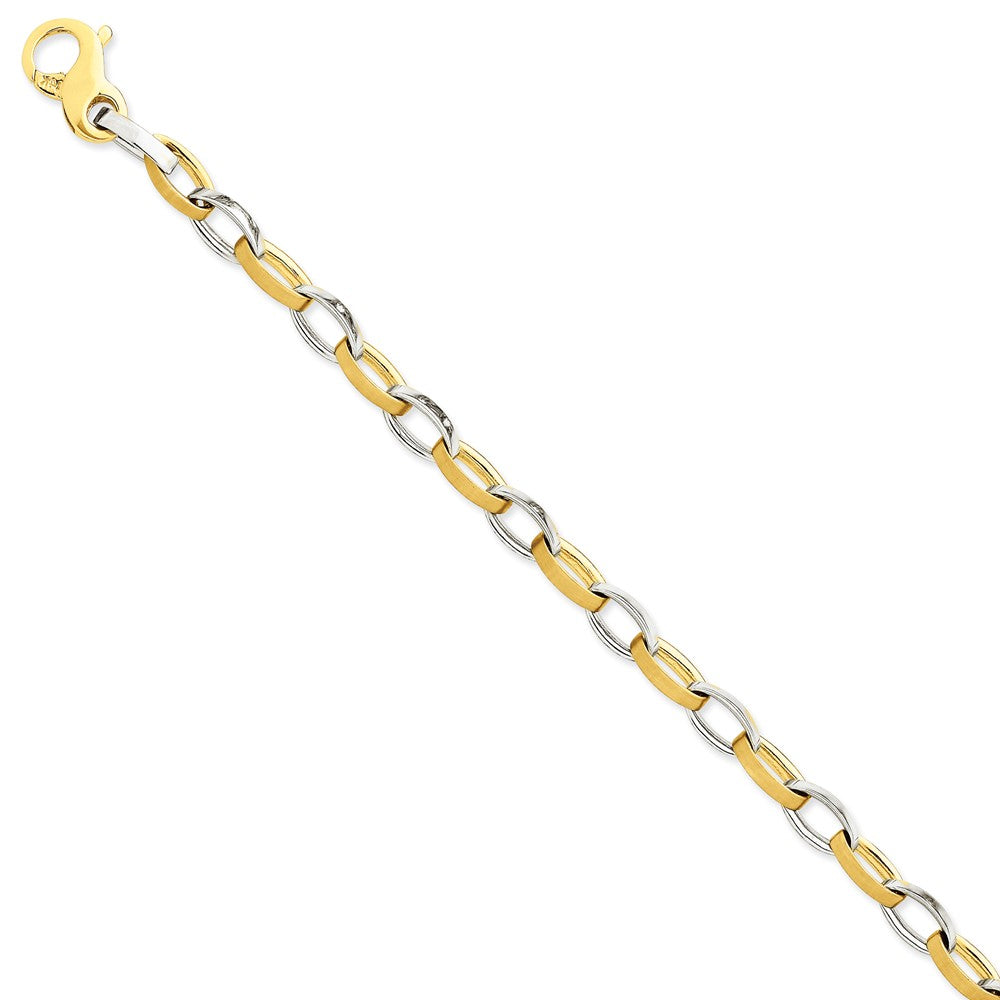 Men&#39;s 6.6mm 14k Two Tone Gold Polished &amp; Satin Oval Link Bracelet, Item B12938 by The Black Bow Jewelry Co.