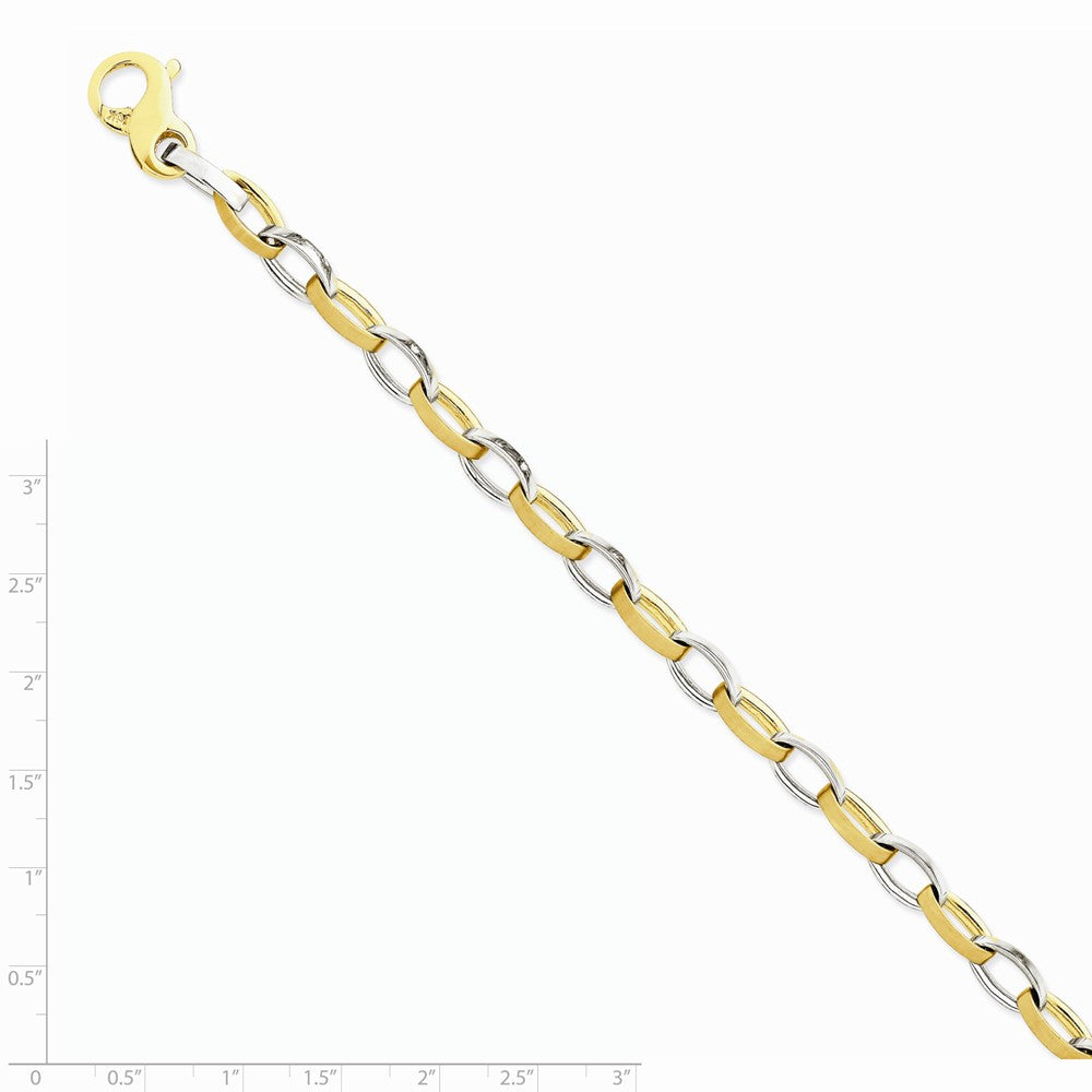 Alternate view of the Men&#39;s 6.6mm 14k Two Tone Gold Polished &amp; Satin Oval Link Bracelet by The Black Bow Jewelry Co.