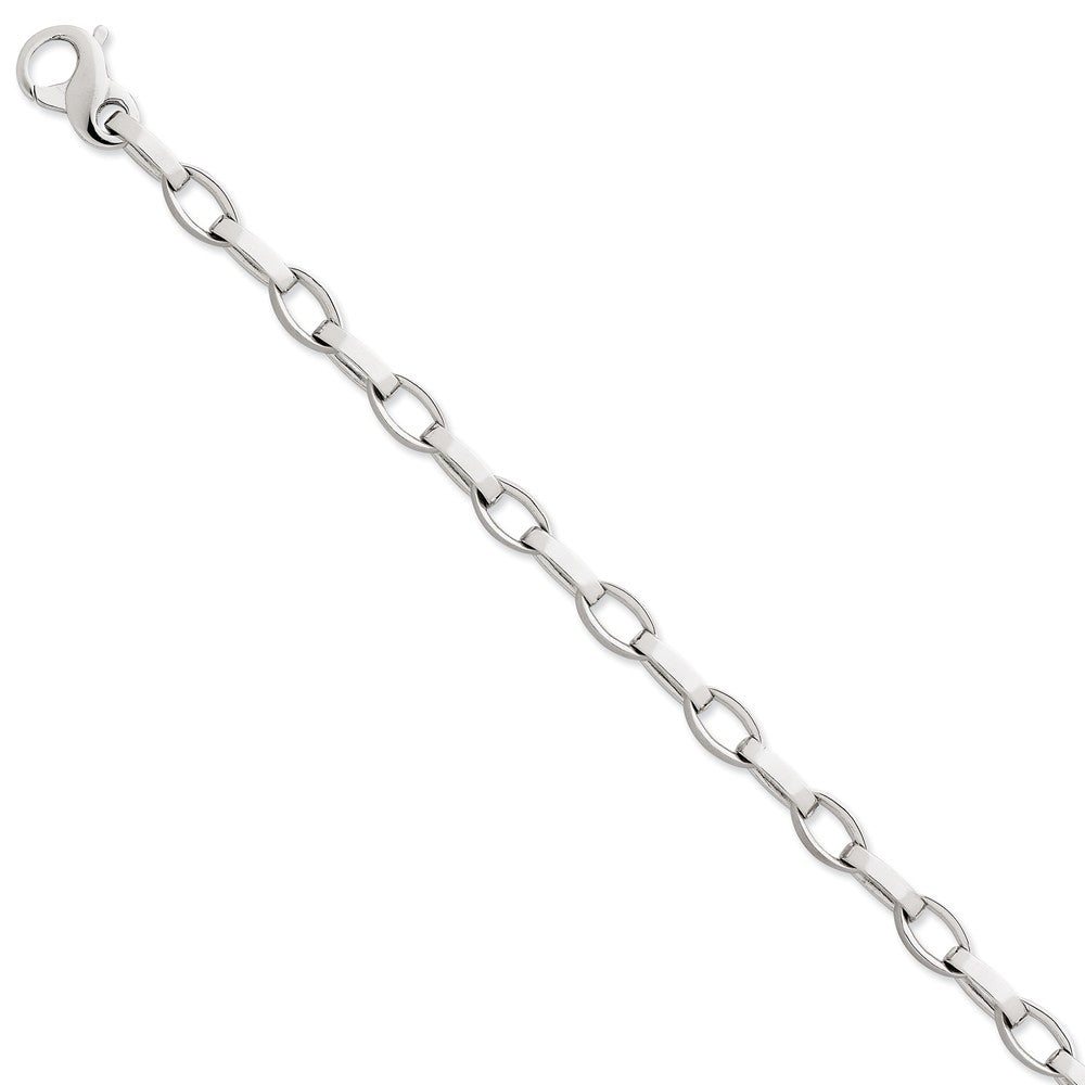 Men&#39;s 6.6mm 14k White Gold Polished &amp; Satin Oval Link Chain Bracelet, Item B12951 by The Black Bow Jewelry Co.