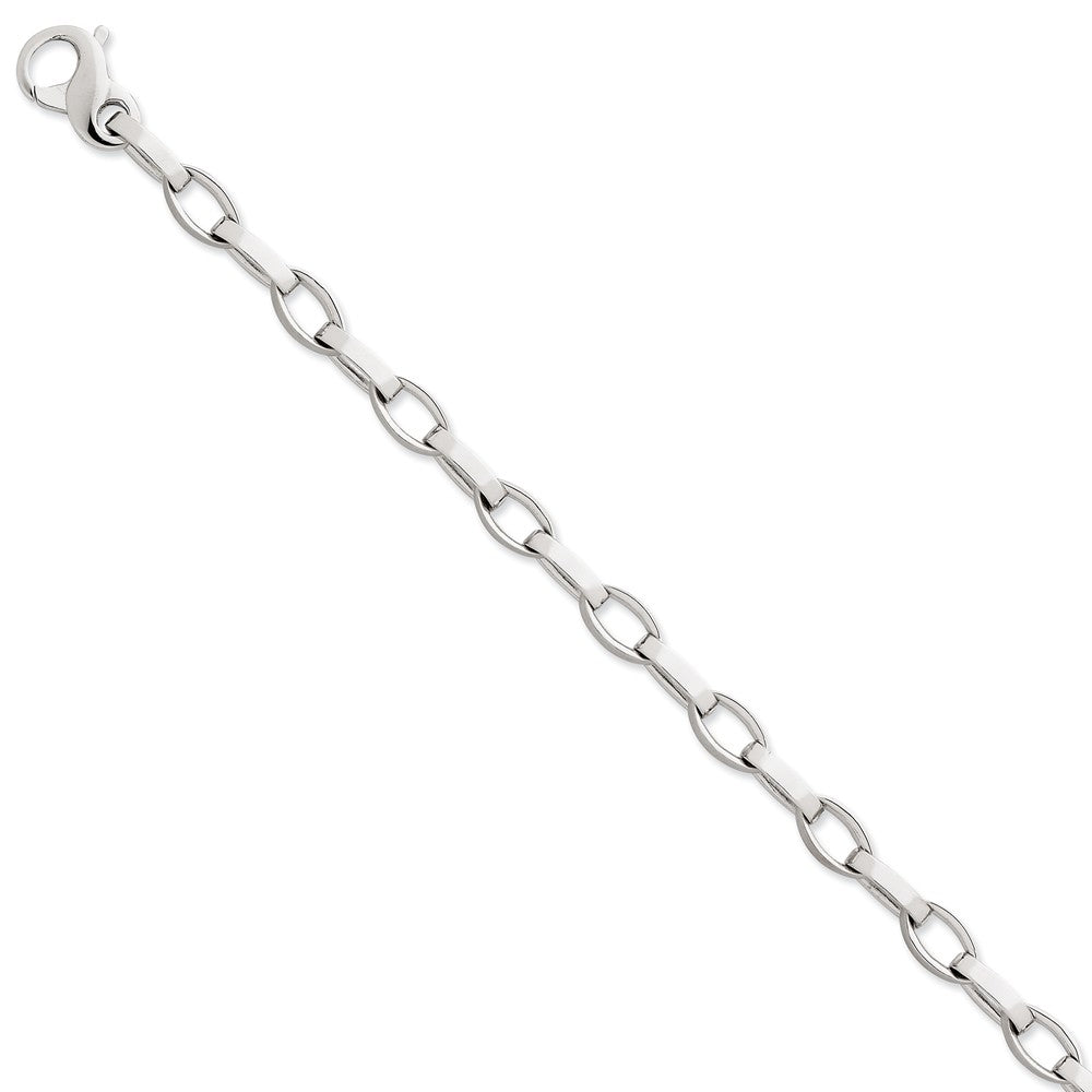 Men&#39;s 6.6mm 14k White Gold Polished &amp; Satin Oval Link Chain Bracelet