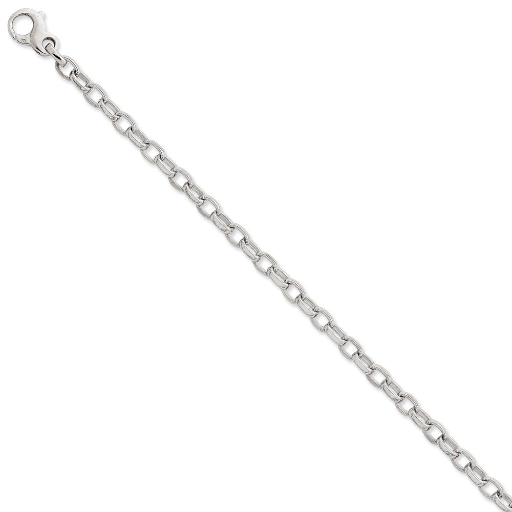 Men&#39;s 5mm 14k White Gold Ridged Oval Link Chain Bracelet, Item B12952 by The Black Bow Jewelry Co.