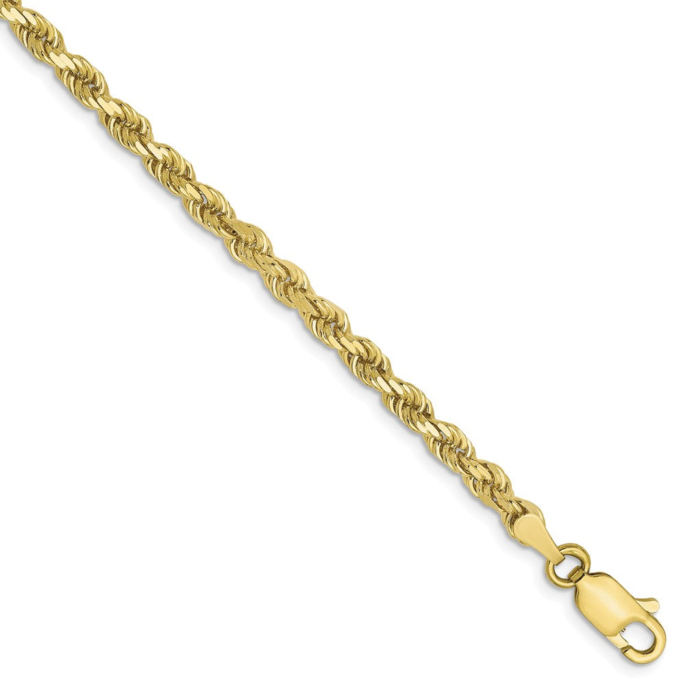 3mm 10k Yellow Gold Diamond Cut Solid Rope Chain Bracelet