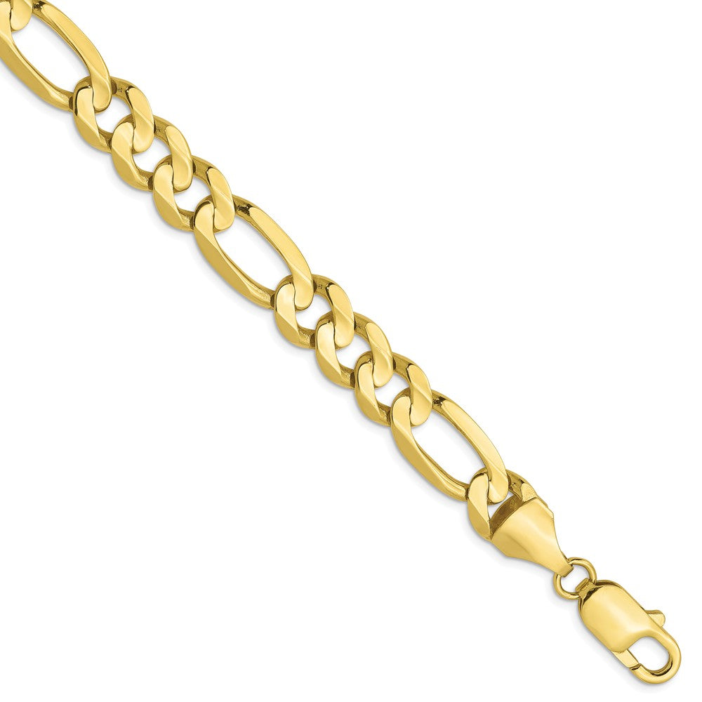 8.75mm 10k Yellow Gold Solid Concave Figaro Chain Bracelet