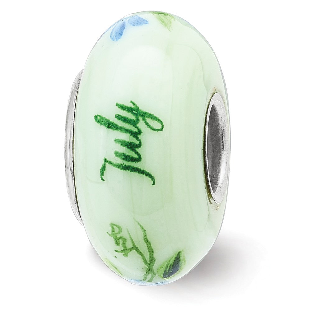 Alternate view of the Fenton Sterling Silver Hand Painted Larkspurs July Glass Bead Charm by The Black Bow Jewelry Co.