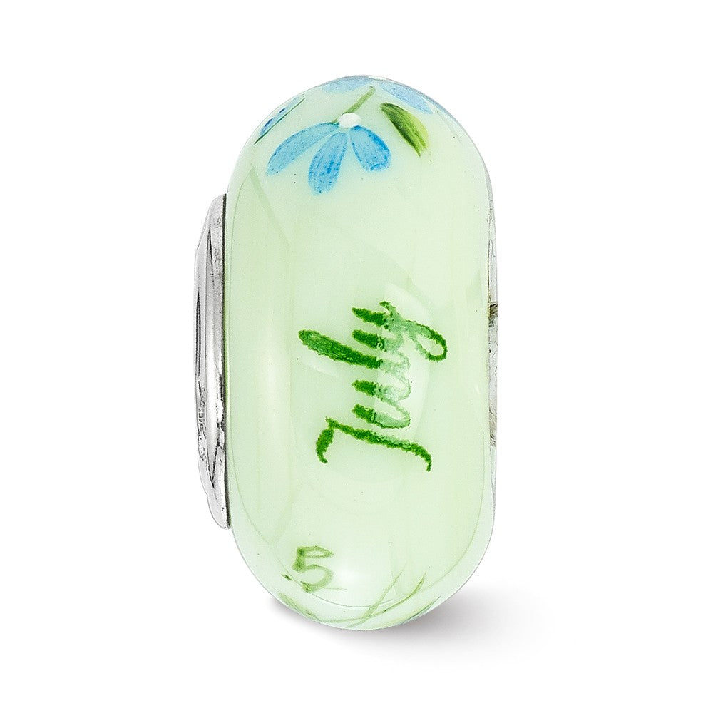 Alternate view of the Fenton Sterling Silver Hand Painted Larkspurs July Glass Bead Charm by The Black Bow Jewelry Co.