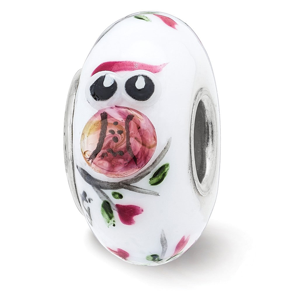 Fenton Sterling Silver Two Hoots for You 3D Glass Bead Charm, Item B13323 by The Black Bow Jewelry Co.