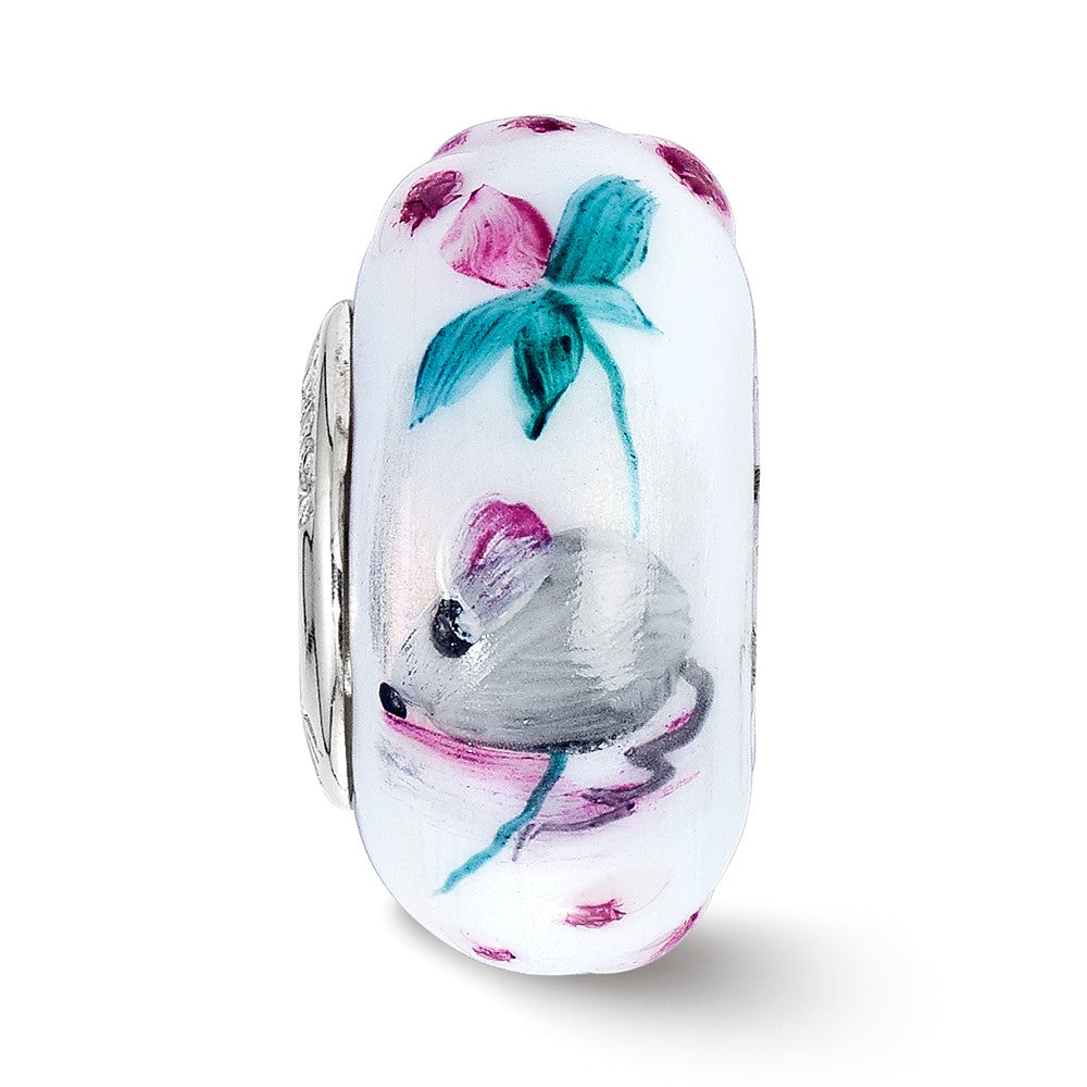 Alternate view of the Fenton Sterling Silver Hand Painted Stella Mouse Glass Bead Charm by The Black Bow Jewelry Co.