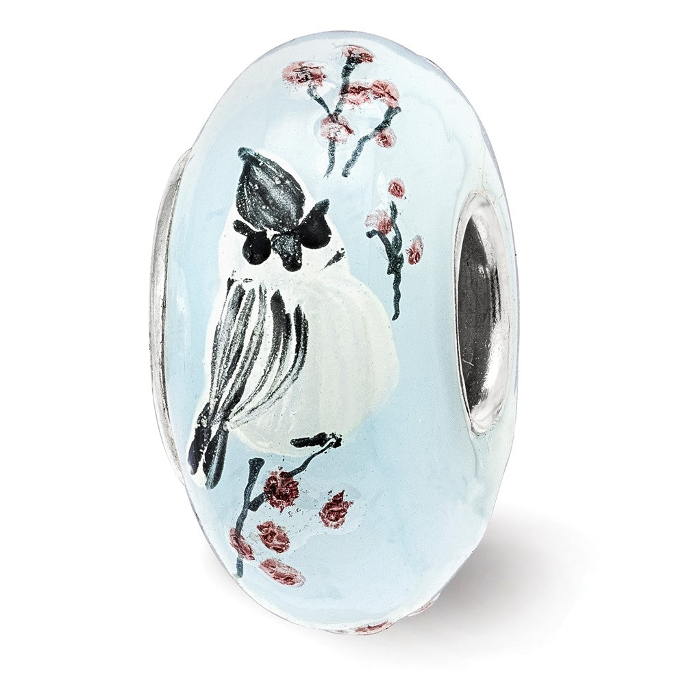 Fenton Sterling Silver Hand Painted Fluffy Tufty Glass Bead Charm, Item B13329 by The Black Bow Jewelry Co.