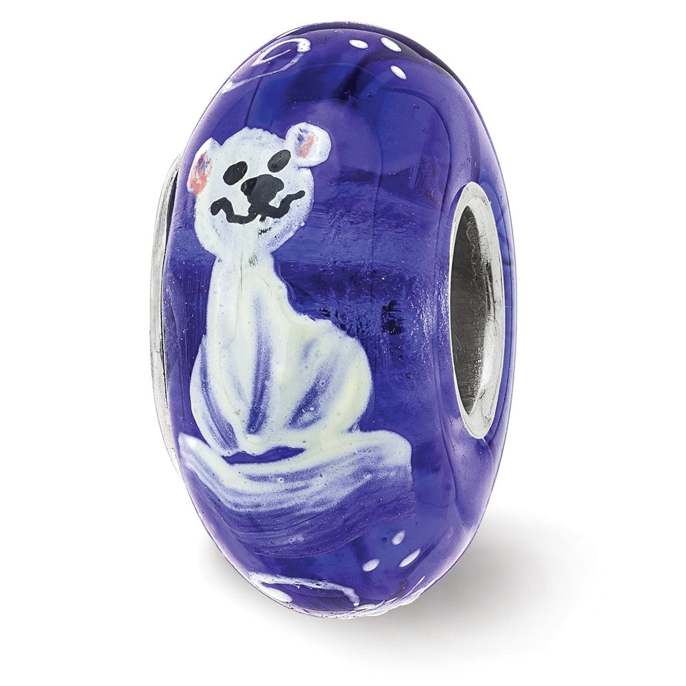 Fenton Sterling Silver Hand Painted Little Nora Glass Bead Charm, Item B13332 by The Black Bow Jewelry Co.