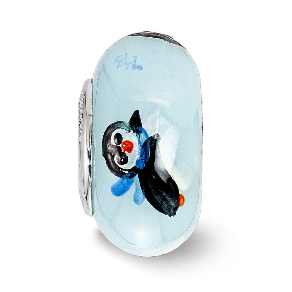 Alternate view of the Fenton Sterling Silver Hand Painted Penguin Frolic Glass Bead Charm by The Black Bow Jewelry Co.
