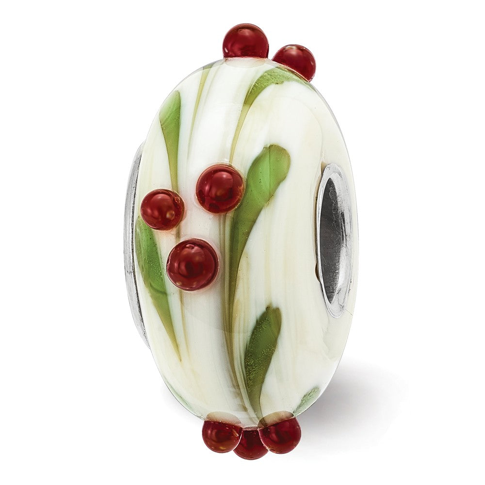 Alternate view of the Fenton Sterling Silver Magical Holly-Days 3D Glass Bead Charm by The Black Bow Jewelry Co.