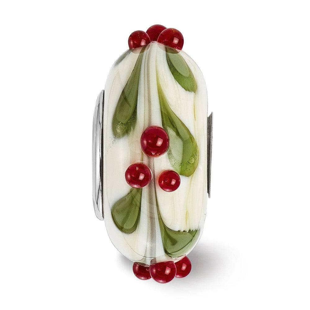 Alternate view of the Fenton Sterling Silver Magical Holly-Days 3D Glass Bead Charm by The Black Bow Jewelry Co.