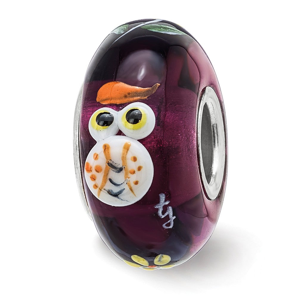 Fenton Sterling Silver Hand Painted Whooo! 3D Glass Bead Charm, Item B13346 by The Black Bow Jewelry Co.