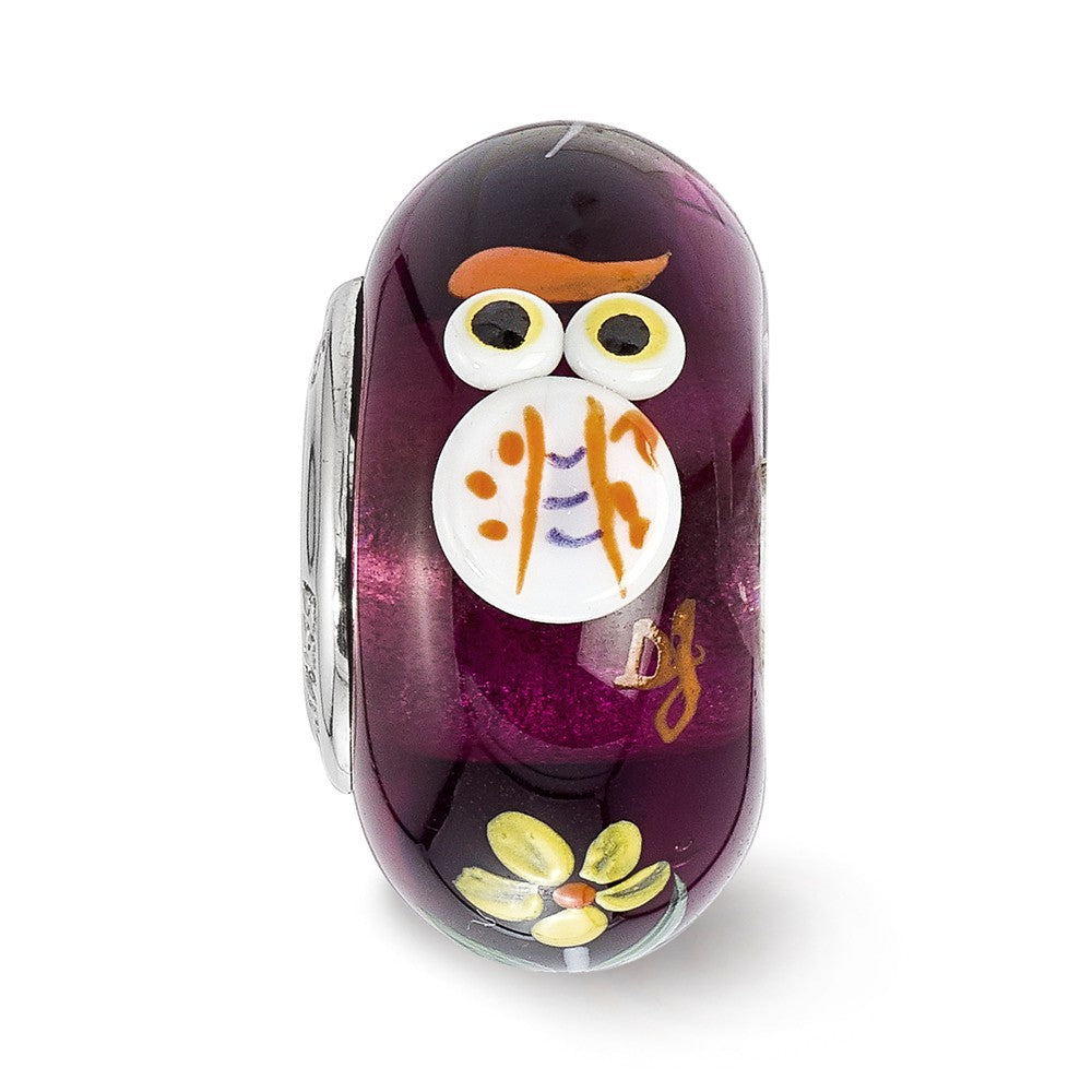 Alternate view of the Fenton Sterling Silver Hand Painted Whooo! 3D Glass Bead Charm by The Black Bow Jewelry Co.