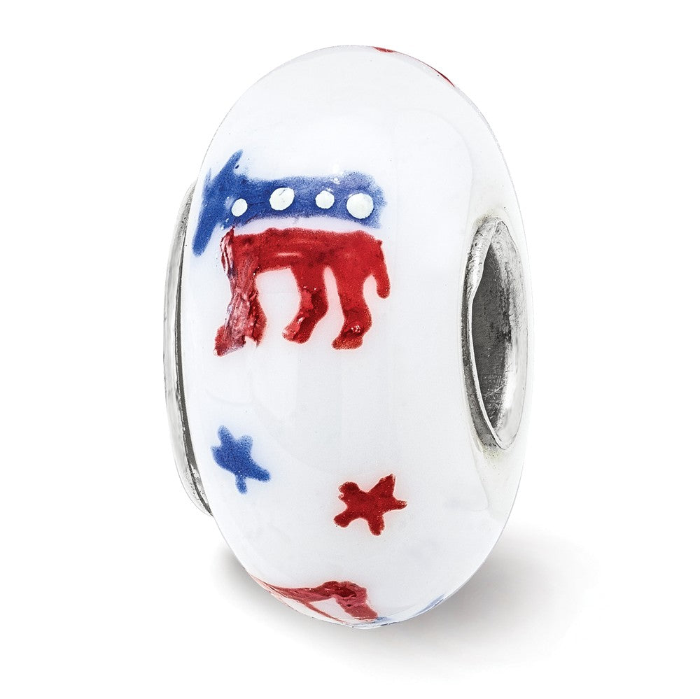 Fenton Sterling Silver Patriotic Democrat Glass Bead Charm, Item B13363 by The Black Bow Jewelry Co.