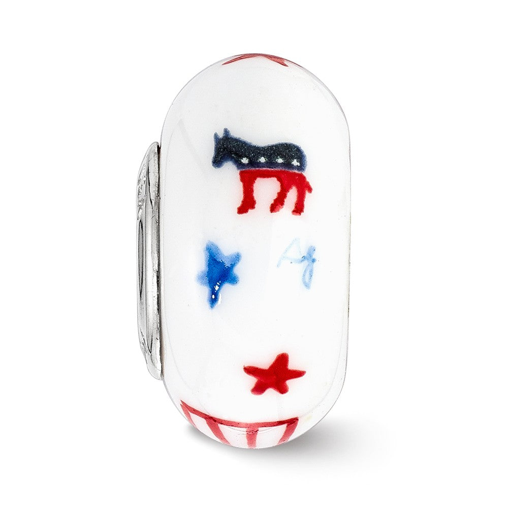 Alternate view of the Fenton Sterling Silver Patriotic Democrat Glass Bead Charm by The Black Bow Jewelry Co.
