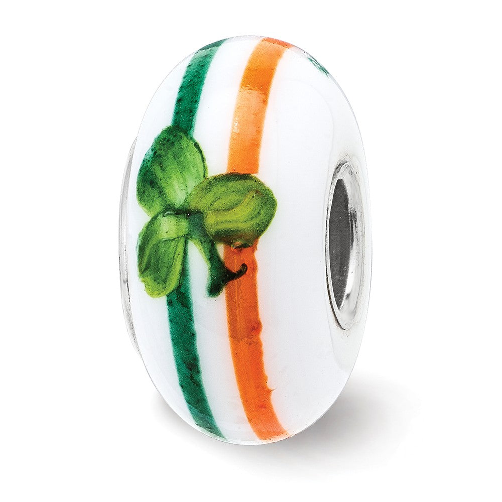 Fenton Sterling Silver Hand Painted The Irish Glass Bead Charm, Item B13369 by The Black Bow Jewelry Co.