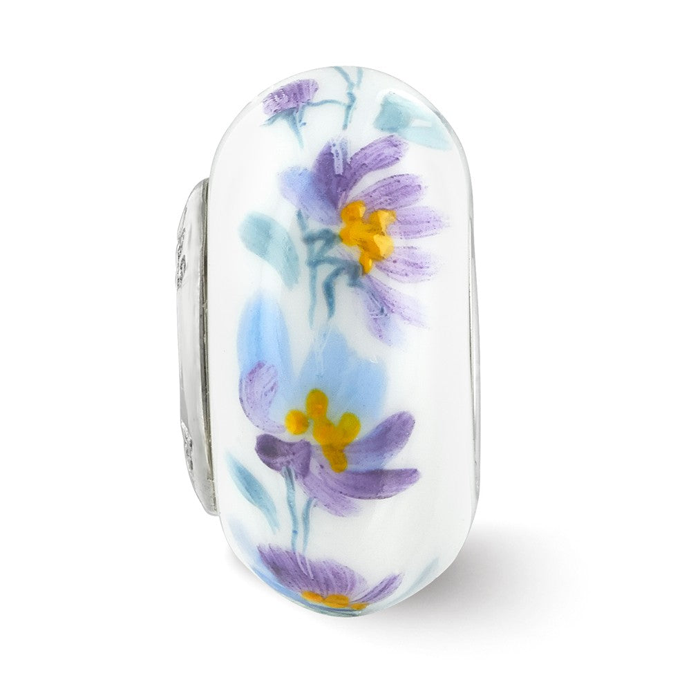 Alternate view of the Fenton Sterling Silver Misty Morning Flowers Glass Bead Charm by The Black Bow Jewelry Co.