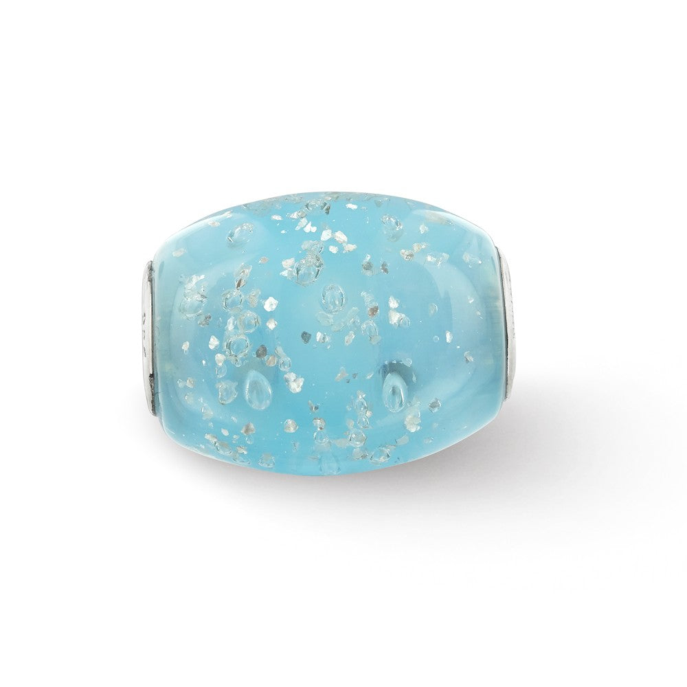 Alternate view of the Fenton Sterling Silver Blue Frosted Windowpanes Glass Bead Charm by The Black Bow Jewelry Co.