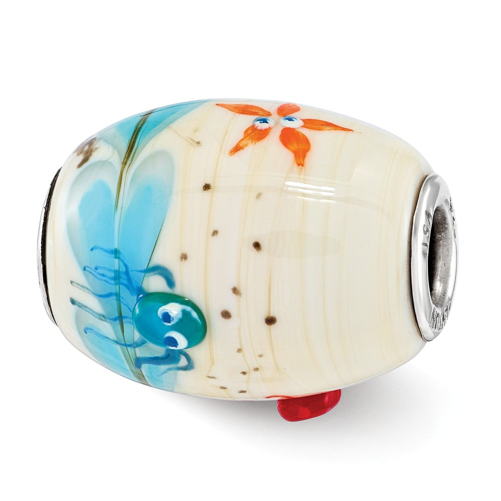 Alternate view of the Fenton Sterling Silver Sea Life Catchn A Wave Glass Bead Charm by The Black Bow Jewelry Co.