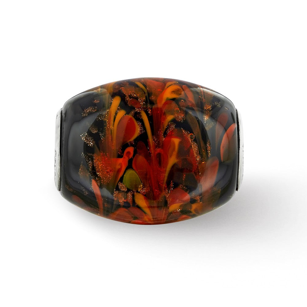 Alternate view of the Fenton Sterling Silver Black/Orange Autumn Fires Glass Bead Charm by The Black Bow Jewelry Co.