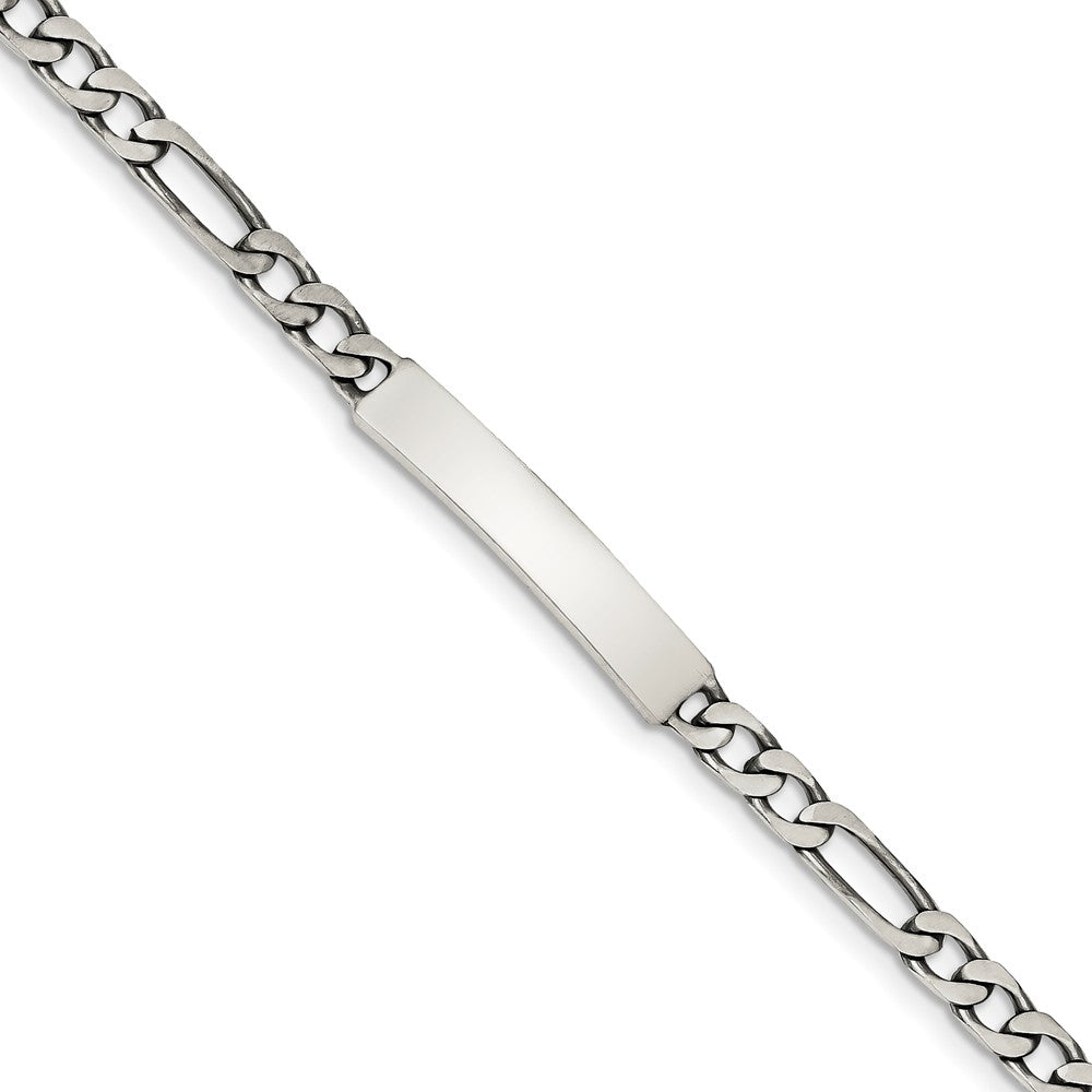 5mm Antiqued Sterling Silver Engravable Figaro Link I.D. Bracelet, Item B13442 by The Black Bow Jewelry Co.