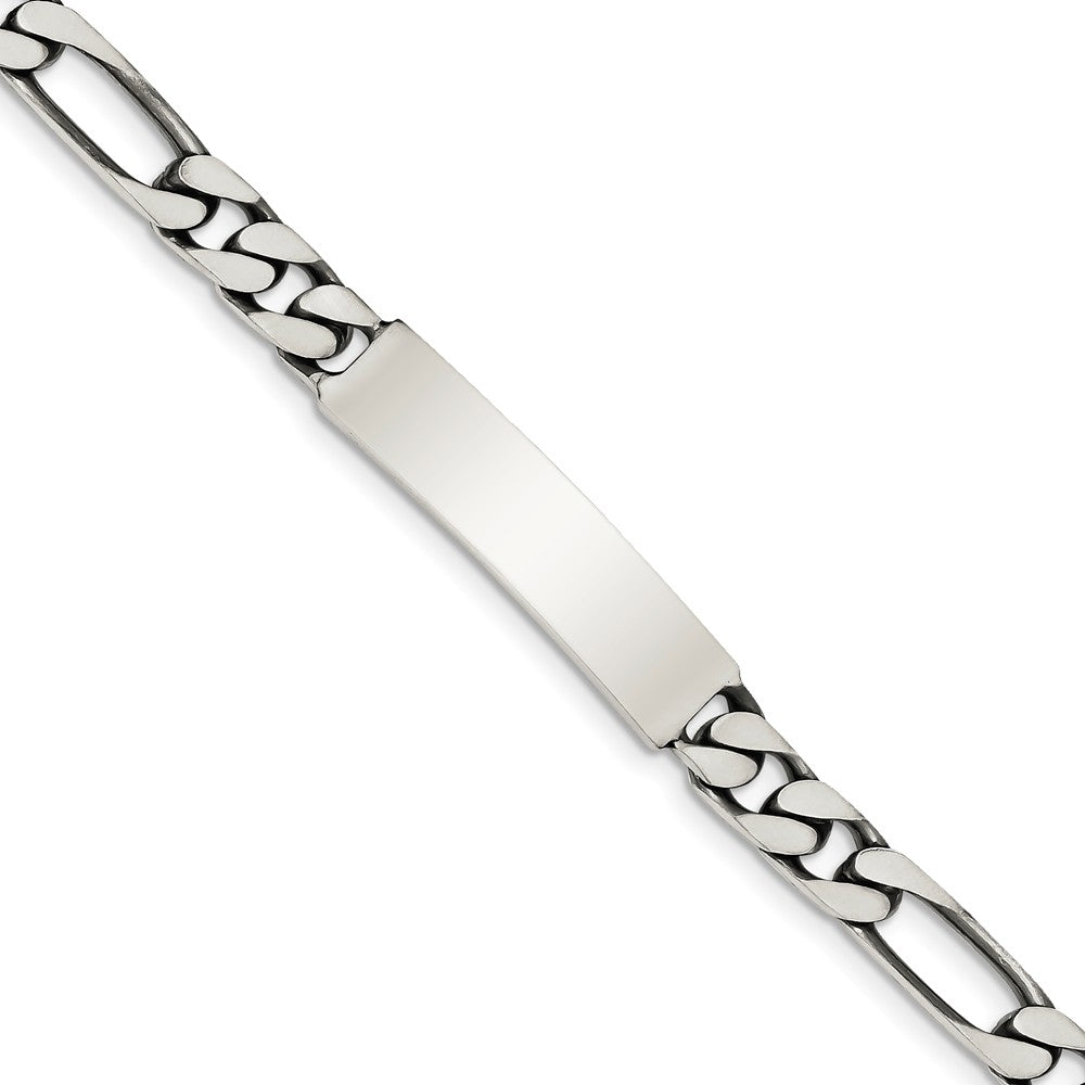 Mens 8mm Antiqued Sterling Silver Engravable Figaro Link I.D. Bracelet, Item B13445 by The Black Bow Jewelry Co.