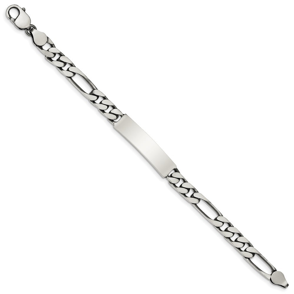 Alternate view of the Mens 8mm Antiqued Sterling Silver Engravable Figaro Link I.D. Bracelet by The Black Bow Jewelry Co.