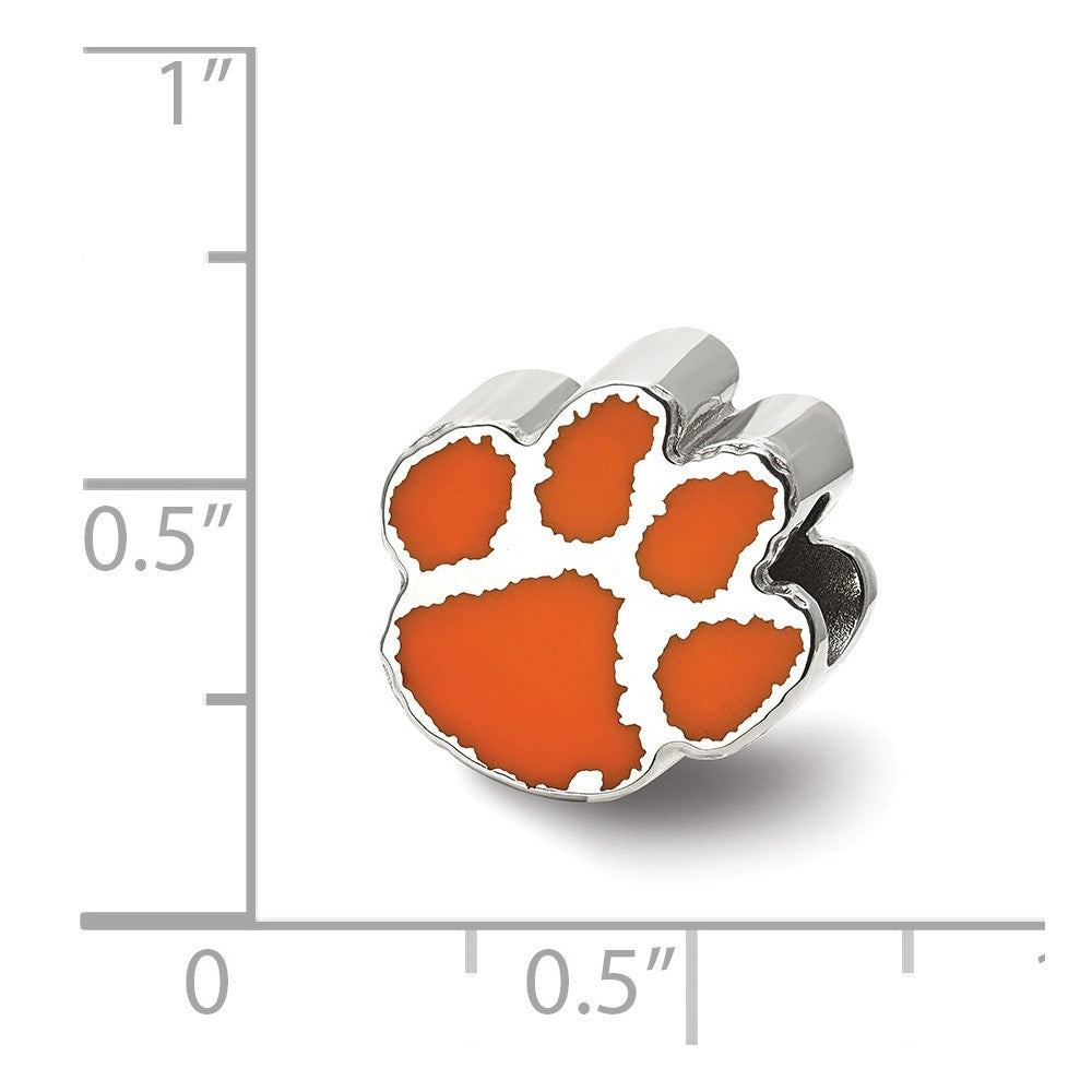 Alternate view of the Sterling Silver Clemson Univ. Paw Print Enamel Logo Bead Charm by The Black Bow Jewelry Co.
