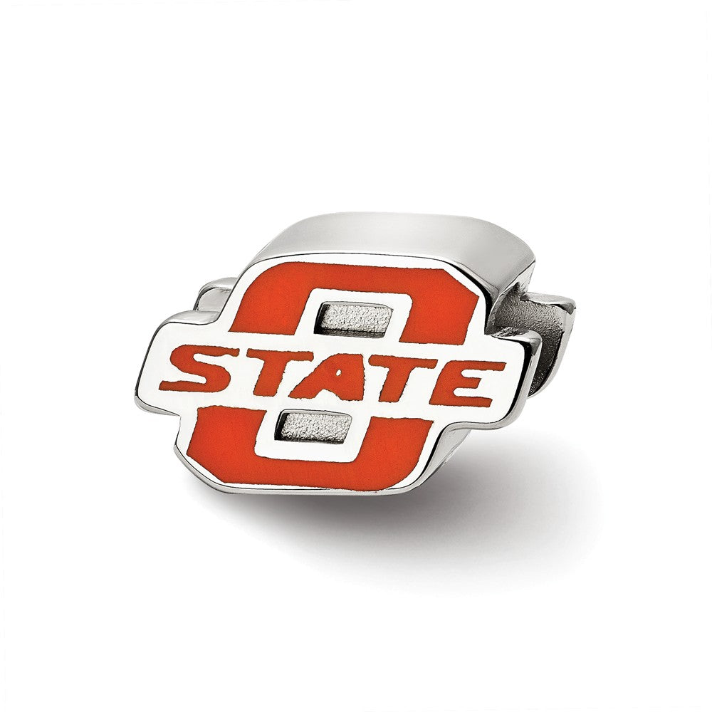 Sterling Silver Oklahoma State U. O-State Enamel Logo Bead Charm, Item B13653 by The Black Bow Jewelry Co.