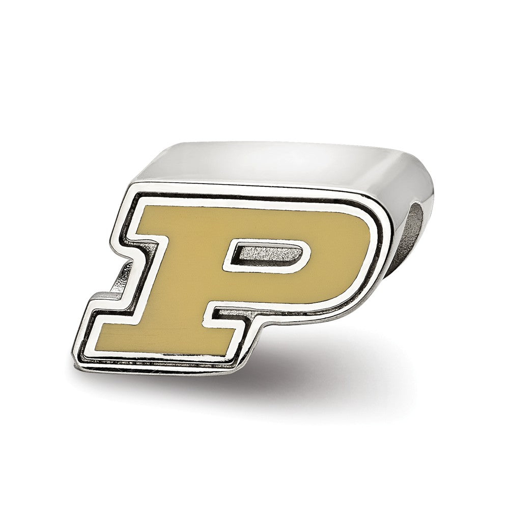 Sterling Silver Purdue University Enameled Logo Bead Charm, Item B13654 by The Black Bow Jewelry Co.