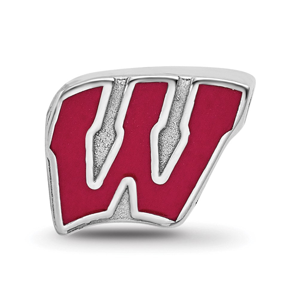 Alternate view of the Sterling Silver University of Wisconsin W Enameled Bead Charm by The Black Bow Jewelry Co.