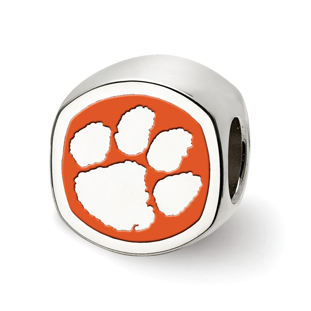 Sterling Silver Clemson University Cushion Shaped Logo Bead Charm, Item B13678 by The Black Bow Jewelry Co.