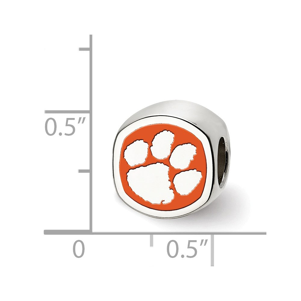 Alternate view of the Sterling Silver Clemson University Cushion Shaped Logo Bead Charm by The Black Bow Jewelry Co.