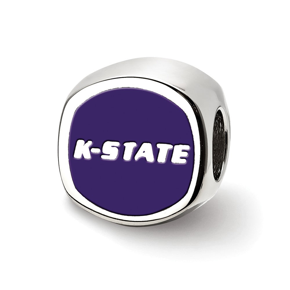 Sterling Silver Kansas State University Cushion Shaped Bead Charm, Item B13682 by The Black Bow Jewelry Co.