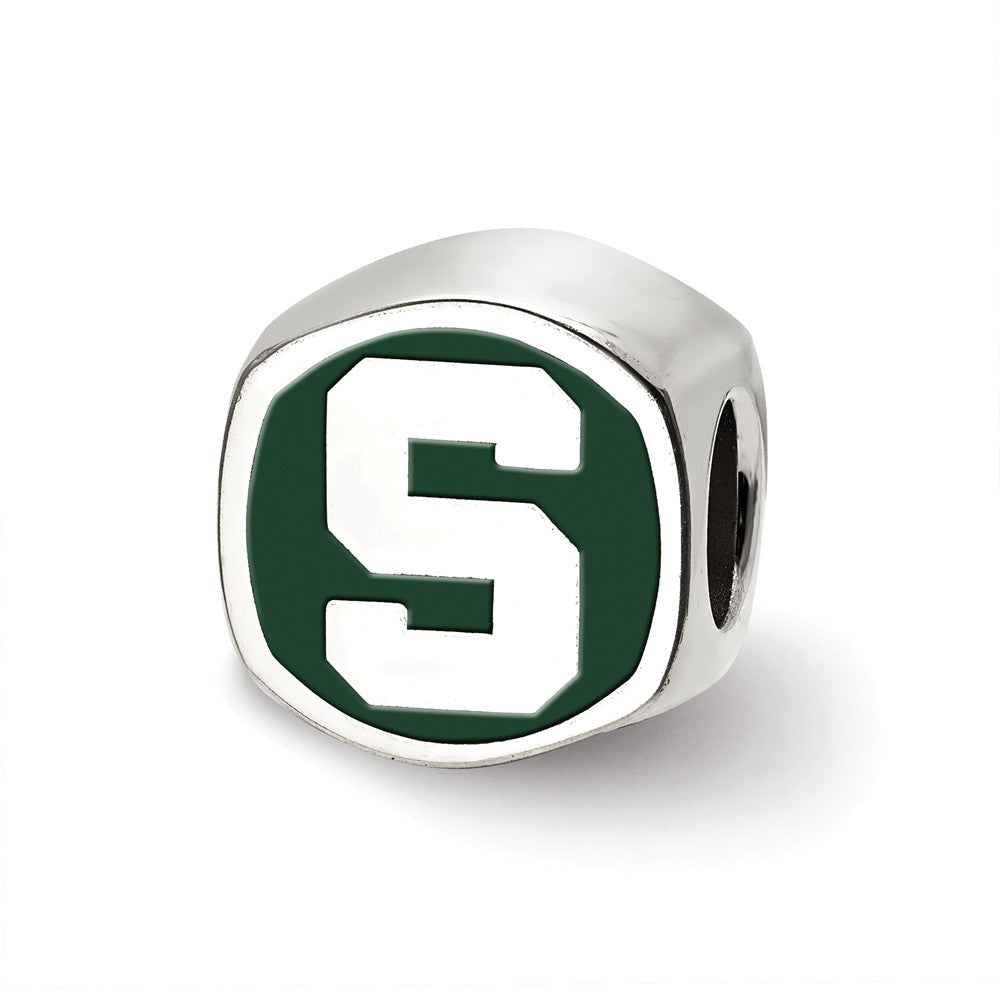 Sterling Silver Michigan State U Cushion Shaped Logo Bead Charm, Item B13684 by The Black Bow Jewelry Co.