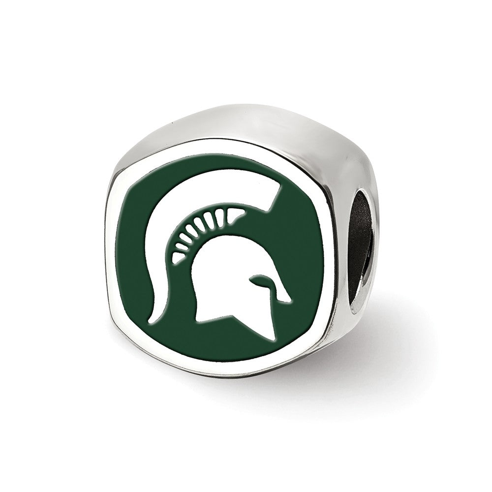 Alternate view of the Sterling Silver Michigan State U Cushion Shaped Logo Bead Charm by The Black Bow Jewelry Co.