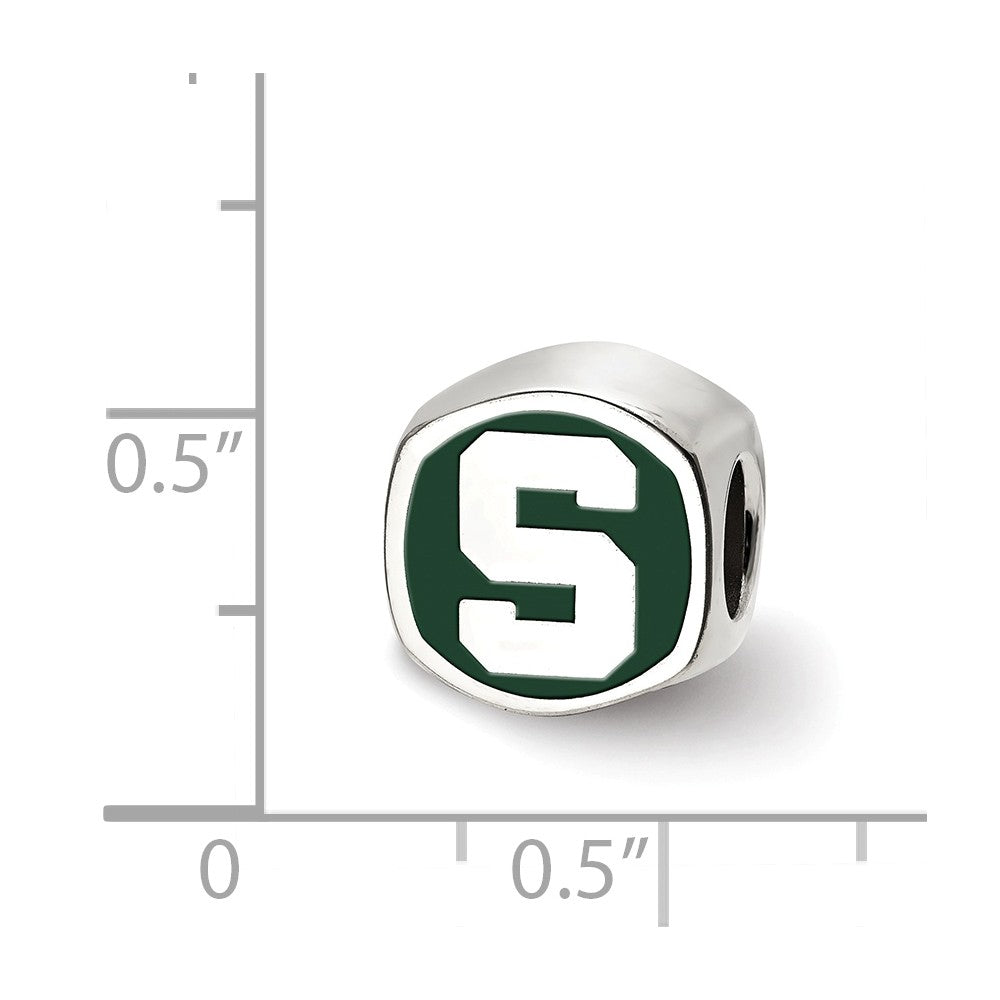Alternate view of the Sterling Silver Michigan State U Cushion Shaped Logo Bead Charm by The Black Bow Jewelry Co.