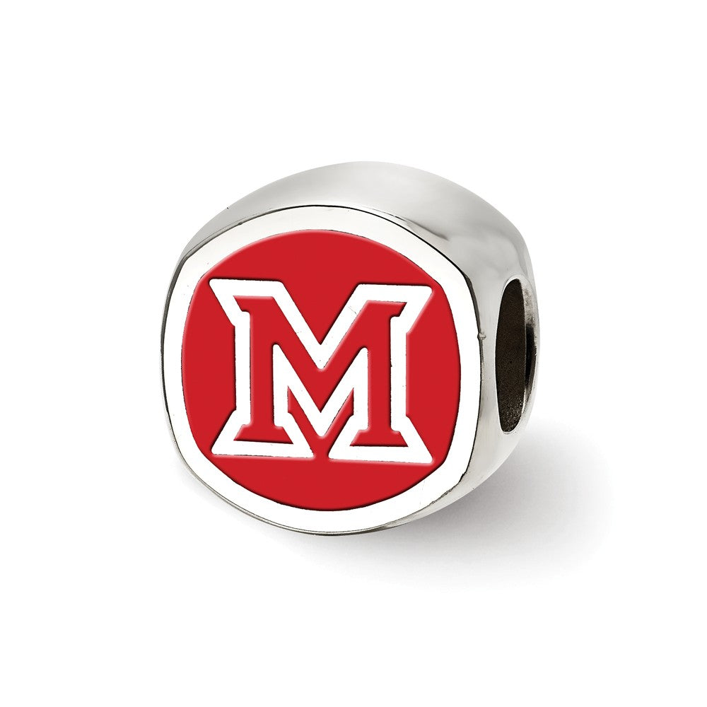 Sterling Silver Miami U Block M Cushion Shaped Logo Bead Charm, Item B13686 by The Black Bow Jewelry Co.