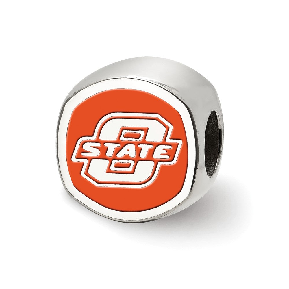 Sterling Silver Oklahoma State Univ. Cushion Shaped Bead Charm, Item B13688 by The Black Bow Jewelry Co.
