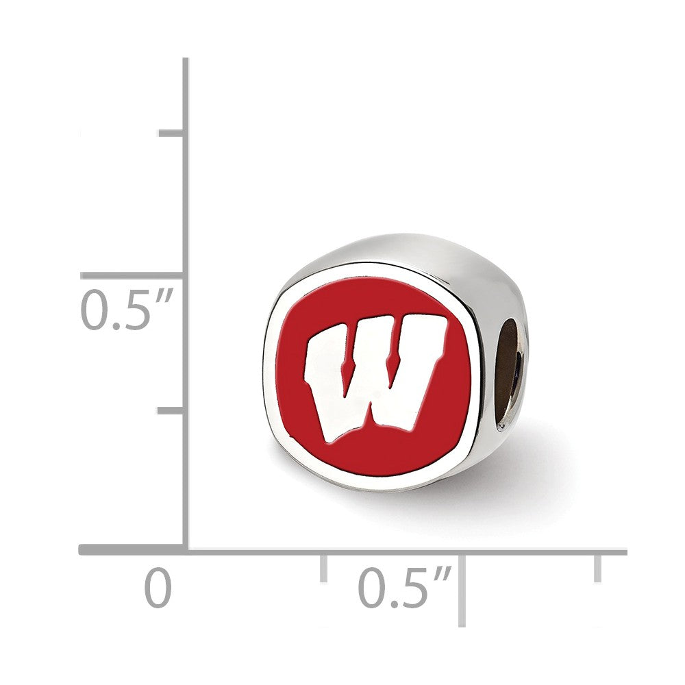 Alternate view of the Sterling Silver University of Wisconsin Cushion Shaped Bead Charm by The Black Bow Jewelry Co.