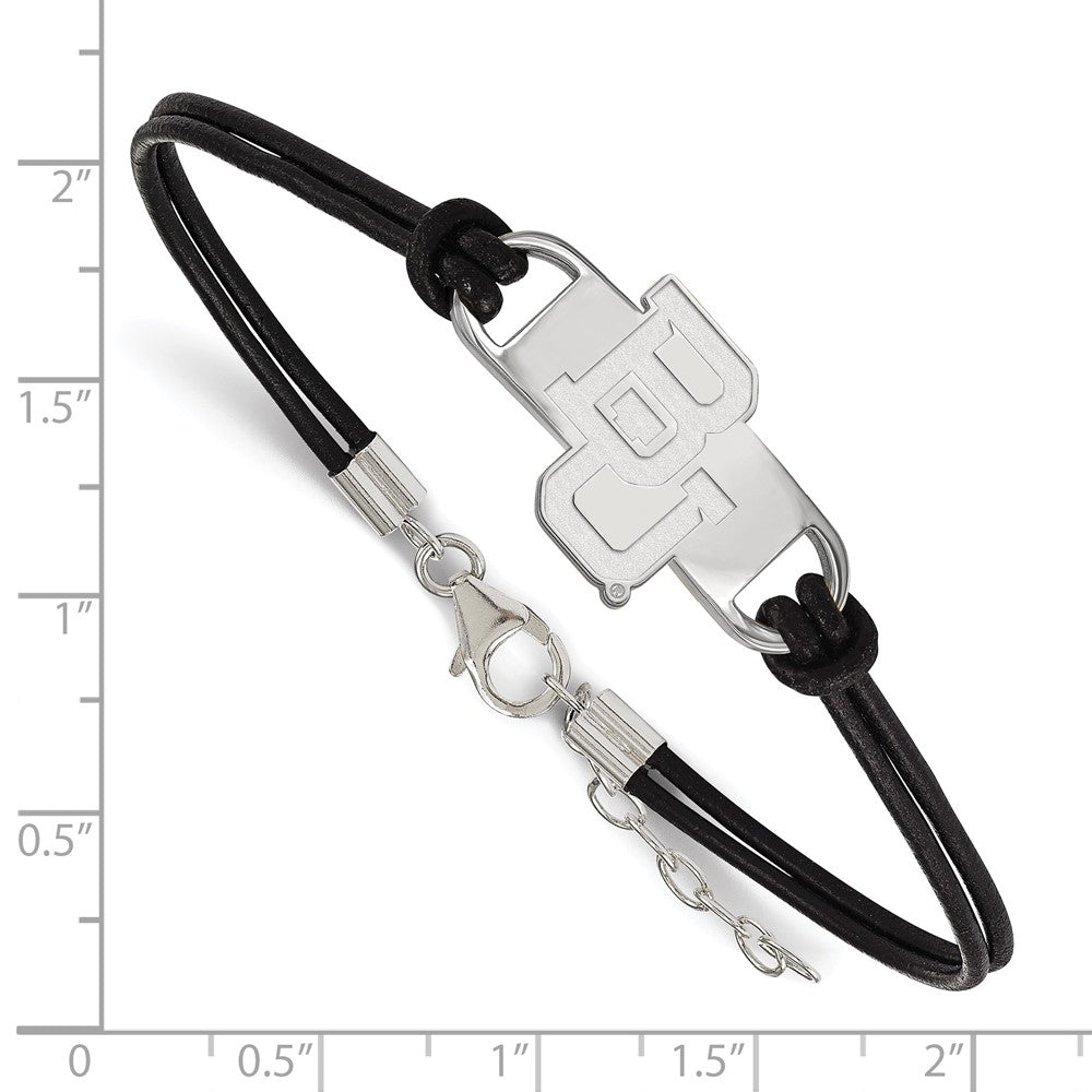 Alternate view of the Sterling Silver Baylor University Small Leather Bracelet, 7 Inch by The Black Bow Jewelry Co.