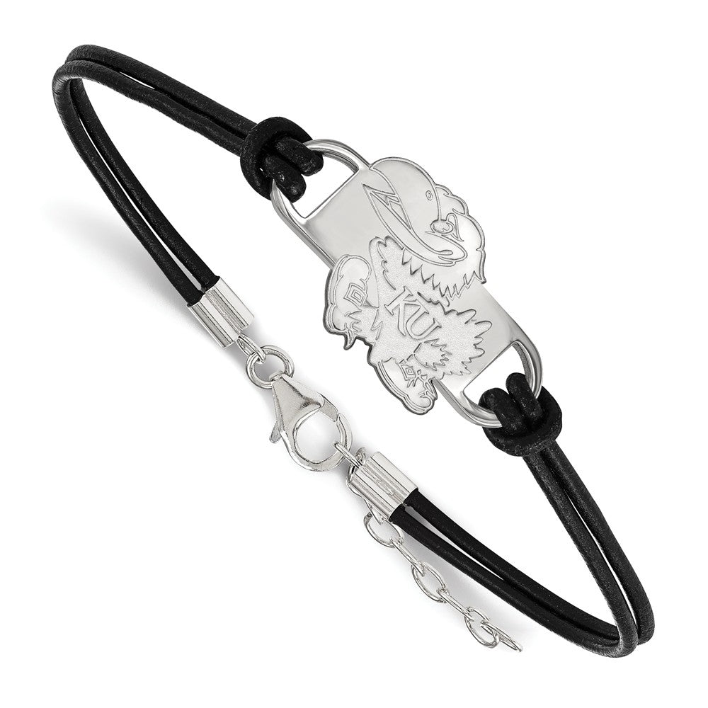 Sterling Silver University of Kansas Sm Leather Bracelet, 7 Inch, Item B14472 by The Black Bow Jewelry Co.