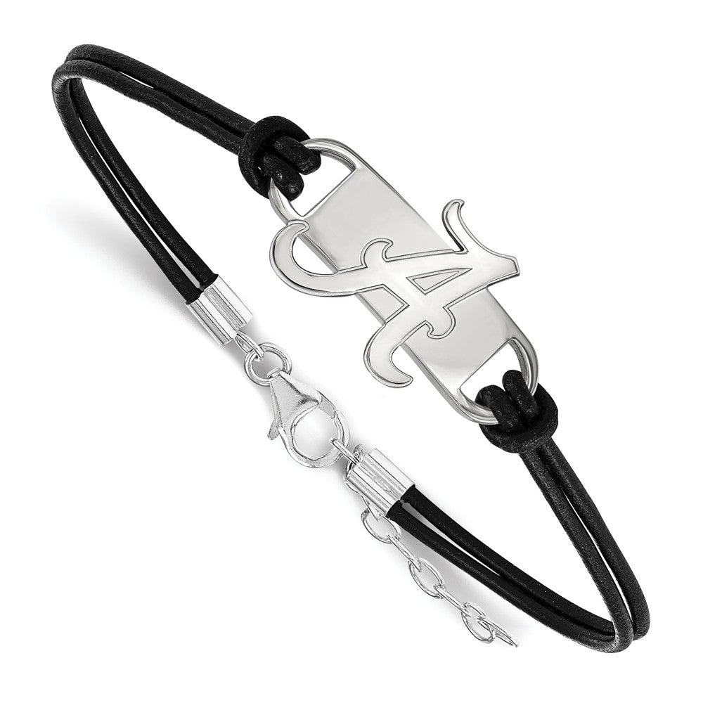 Sterling Silver Univ. of Alabama Small Leather Bracelet, 7 Inch, Item B14492 by The Black Bow Jewelry Co.