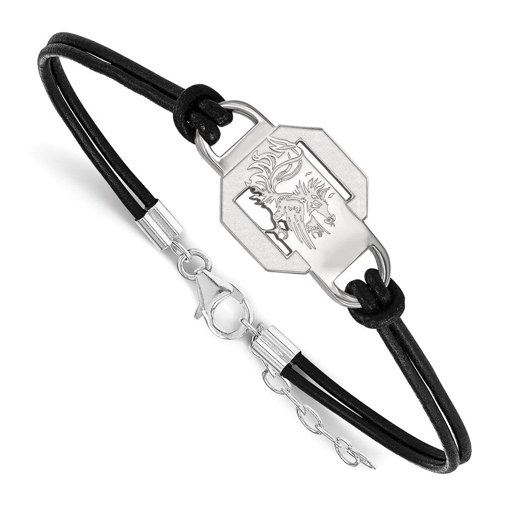 Sterling Silver U of South Carolina Sm Leather Bracelet, 7 Inch, Item B14505 by The Black Bow Jewelry Co.