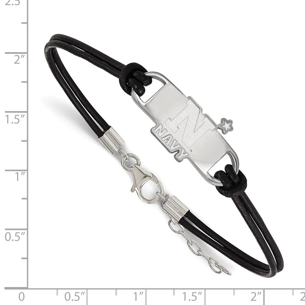 Alternate view of the Sterling Silver U.S. Naval Academy Small Leather Bracelet, 7 Inch by The Black Bow Jewelry Co.