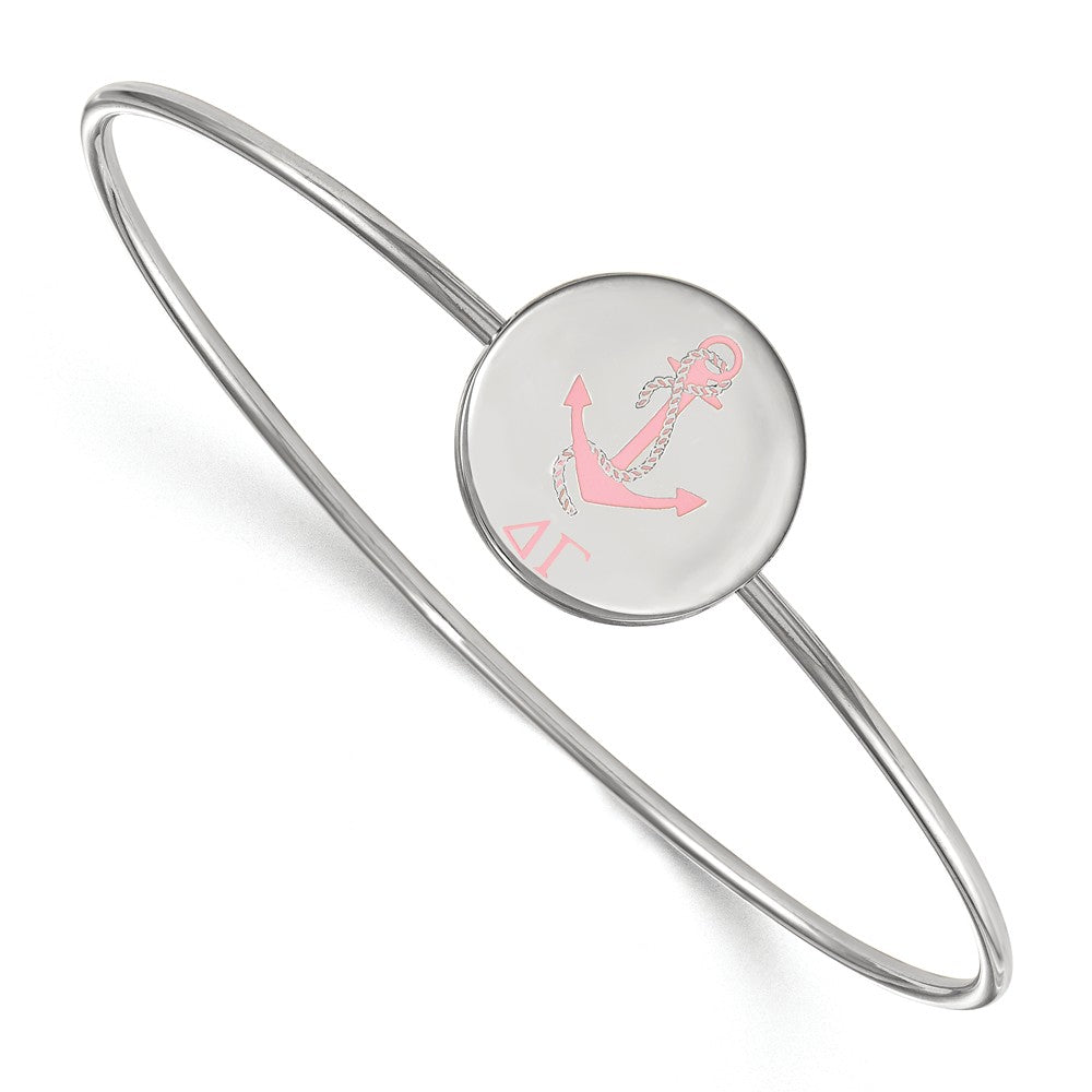 Sterling Silver Delta Gamma Pink Enamel Anchor Bangle - 6 in., Item B14938 by The Black Bow Jewelry Co.