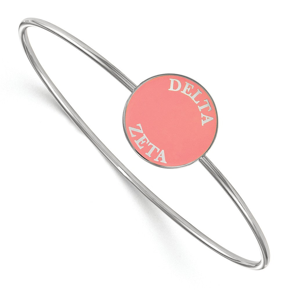 Sterling Silver Delta Zeta Pink Enamel Disc Bangle - 6 in., Item B14958 by The Black Bow Jewelry Co.